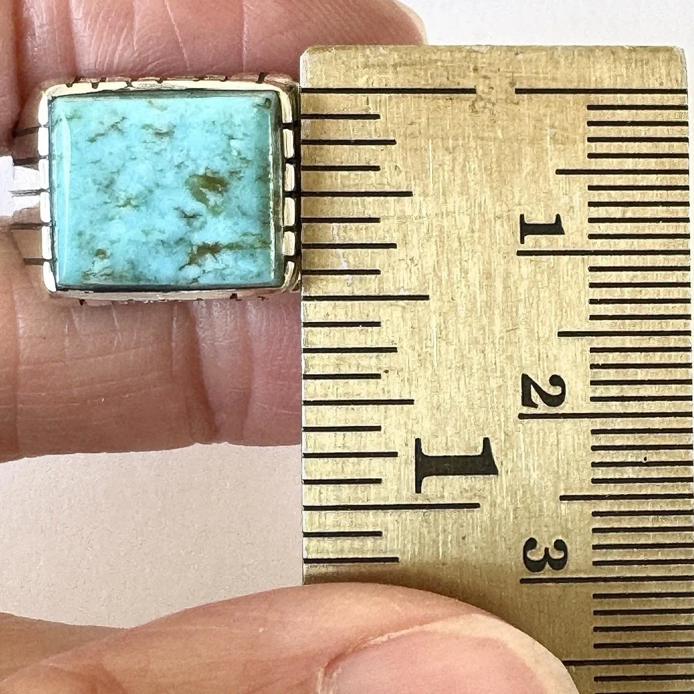 Navajo Turquoise Mens Ring Sz 13 Rectangle Signed Jack Sterling 14mm